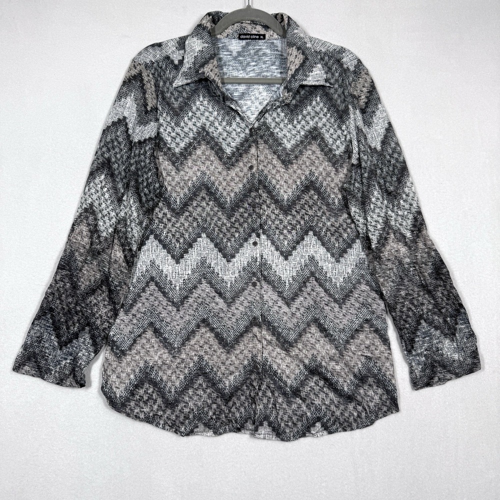 David Cline Top Womens XL Geometric Snap Front Blouse Artsy Art to Wear USA Made
